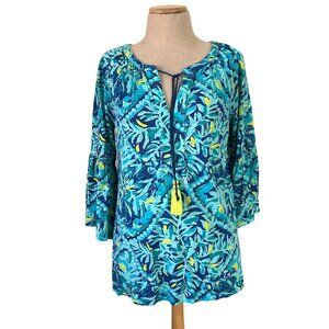 Lilly Pulitzer Women's Sz M Tropical Print Tunic Top Tassel Tie Neck